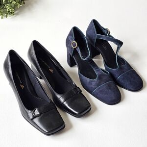 Easy Spirit & Aerosoles Heels Bundle 7.5 Black Leather Navy Suede T Strap AS IS